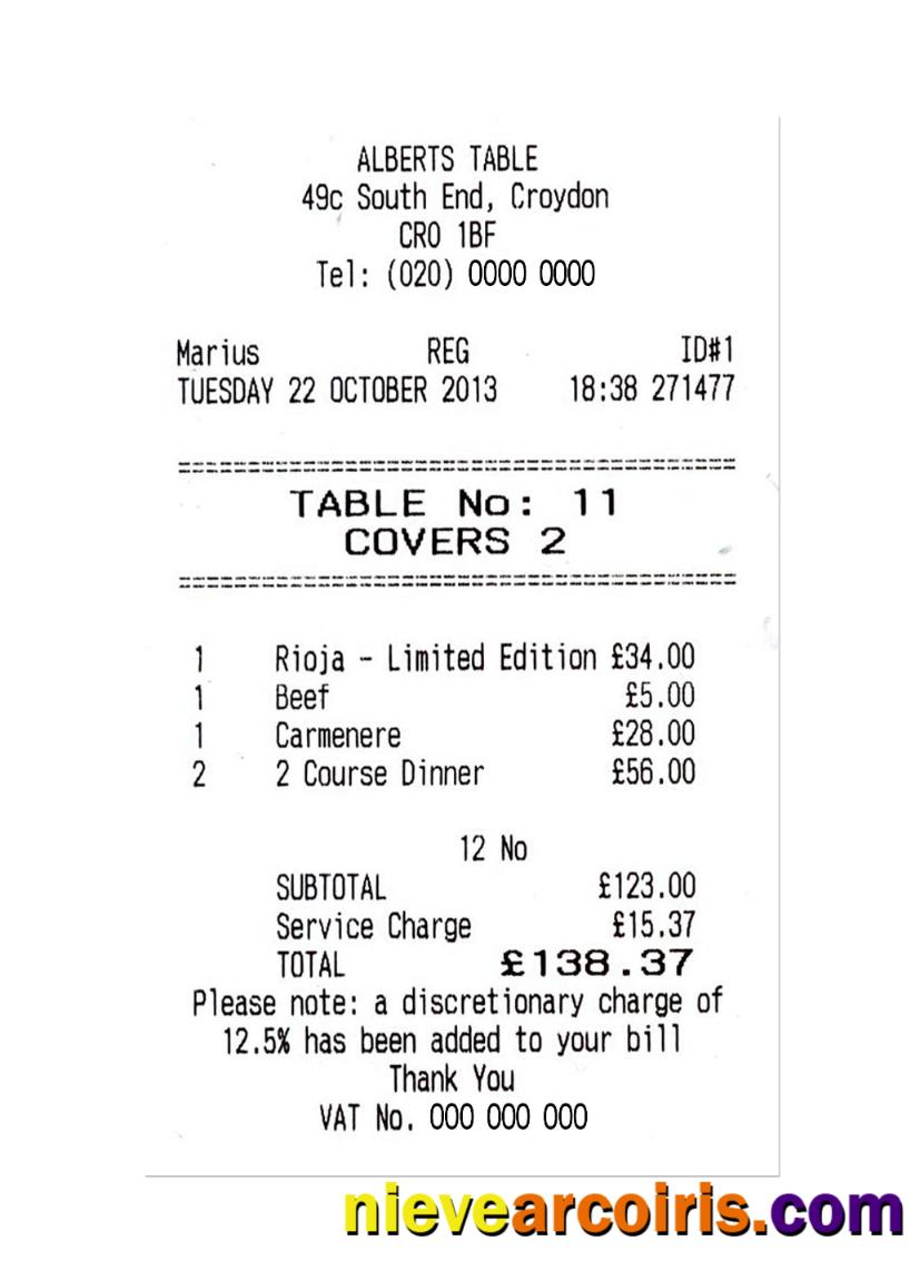 ALBERTS TABLE payment check